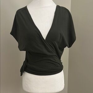 Lululemon Short Sleeve Tie Wrap Top in Olive Green, See Measurements
